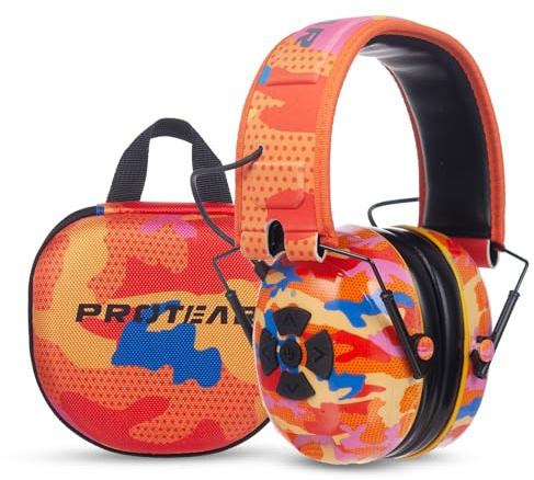 PROTEAR E6850 Bluetooth Ear Defender Wireless Headphones, Noise Cancelling Hearing Protector Safety Earmuffs, Rechargeable, Built-in Mic, for Lawn Mowing, Woodworking, Camo Orange(Foam Ear Pads)