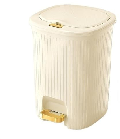 10L White Bathroom Trash Can with Lid, Plastic Waste Bin with Pedal & Pressure Band, Ideal for Living Room, Bedroom, Office, Kitchen - Available in 8/15/20L Sizes