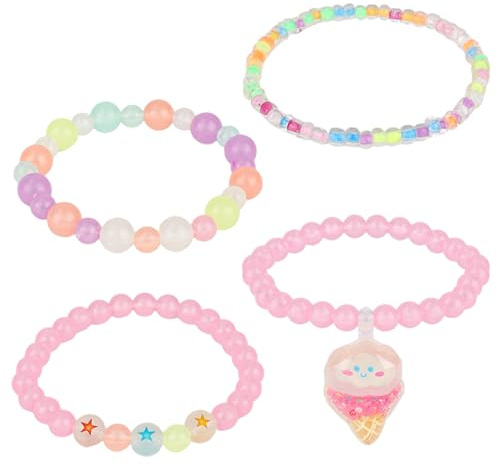 Mikovivi 4pcs Cute Bracelets for Kids Girls, 4 Styles Little Girls Beaded Bracelets Kids Beaded Jewelry Children Jewellery Gifts for Birthday Party Favors Christmas Toddler Costume Jewelry