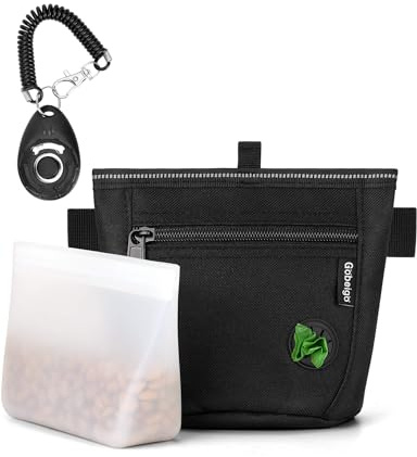 Gobeigo 2 Cup Dog Treat Pouch with Silicone Insert Bag& Clicker(Raven)
