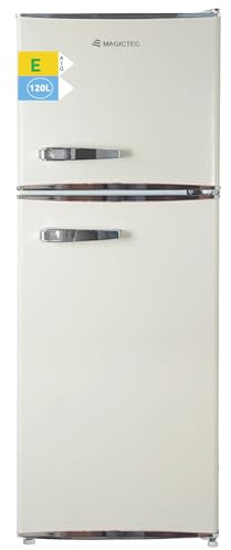 magictec Frigorifero retrò con congelatore, 120 l (88 l/32 l), basso gelo, combinazione frigorifero-congelatore, design vintage, illuminazione a LED, crema
