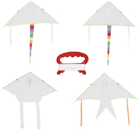 TOBBOMEY 4 Juegos Kit de Cometas DIY para Cometas Blanco para Pintar Línea de Vuelo de Material Ligero de Poliéster para Actividades al Aire Parque y Playa