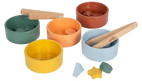 Small Foot Jeu de tri Montessori avec Pinces, en Bois certifié FSC® 100%, avec 5 Bols colorés, pour Enfants à partir de 1 an, 12814, Coloré