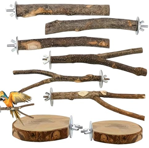 8 PCS Bird Perches For Cage, Parrot Perch Natural Wood Bird Perches for Cage, Budgie Toy Set Natural Wood for Cockatiels, Parrot Toys Perches & Platforms for Indoor Bird Aviary