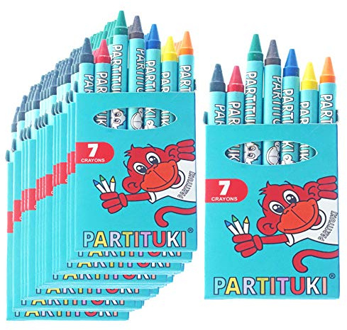 Partituki Detalles para Niños 40 Cajas de 7 Ceras de Colores. Regalitos y Detalles Fiestas Infantiles. Con Certificado CE de no Toxicidad