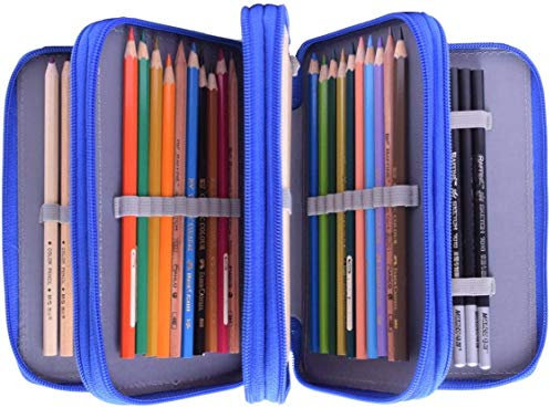 IPENNY Super Große Federmappe mit Reißverschluss Oxford Federmäppchen 72 Slots Stiftemappe Schüleretui Schlamperbox für Buntstifte Bleistifte (ohne Bleistift)