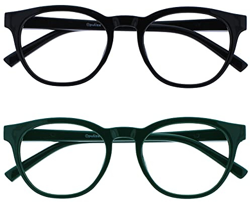 OPULIZE Blu - Occhiali da Lettura Filtro Luce Blu Set da 2 Montatura Tonda Fashion Cerniere a Molla Migliorano il Sonno Gaming Computer Anti Riflesso Nero Verde Uomo Donna BB5-16 +3.50