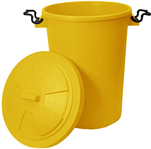 M1SS 50L Litre Heavy Duty Plastic Clip Lock Lid Bin Indoor or Outdoor Rubbish, Dustbin, Trash Can, Waste or Storage of Animal Feed. (1, Yellow)