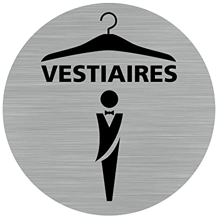 Signalétique.biz France - Plaque de porte Vestiaires Hommes (Q0460) - Diamètre 83 mm - Adhésif aspect aluminium brossé