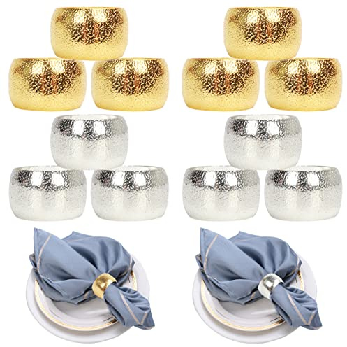 HuaLiSiJi Servilleteros Individuales Plateados Anillos de Servilletas Metal 12 Piezas, para Navidad Acción de Gracias Boda Fiesta Cena Familiar (Dorados+Plata)