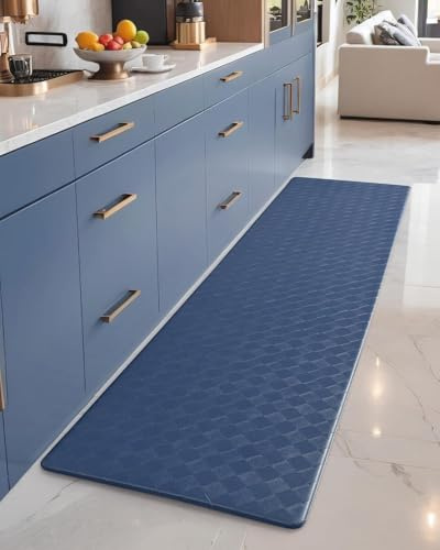 Color&Geometry Anti Fatigue Cushioned Kitchen Floor Mats,17X47,Runner Rug Non Slip Waterproof,Memory Foam Padded Standing Mat for Front Sink,Blue