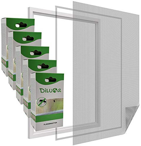 DILUMA | Fliegengitter Fenster 110x130 cm Schwarz 5er Set | Durchsichtiges & Kürzbares Fliegennetz mit 5,6m Klettband | Zuverlässiger Schutz vor Mücken, Fliegen & Insekten - Insektenschutz ohne Bohren