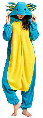 DELEY Unisex Axolotl Onesie Pijamas Adulto Animal Cosplay Disfraz Felpa Ropa de Casa Ropa de Dormir Mono Azul Axolotl