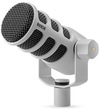 RØDE PodMic Rundfunkqualität Dynamisches Mikrofon mit integrierter Schwenkhalterung für Podcasting, Streaming, Gaming und Sprachaufnahme (Weiß)