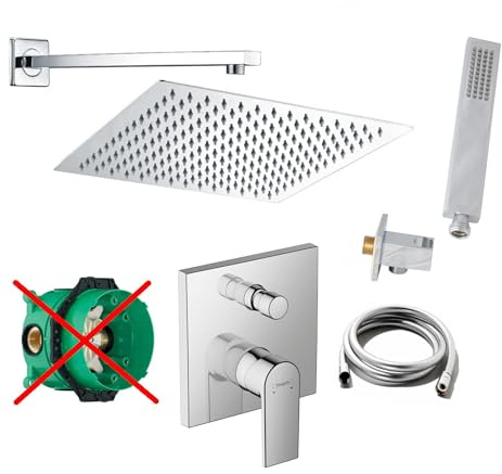 vanvilla Duschsystem mit Unterputz Duscharmatur von Hansgrohe Einhebelmischer und vanvilla Regendusche mit Armatur, Duschkopf eckig, Dusch-SET HG32-ob poliert