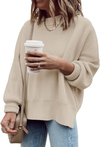 Imily Bela Womens Oversized Tunic Sweaters Fall Slouchy Long Sleeve Ribbed Knit Side Slit Pullover Jumper