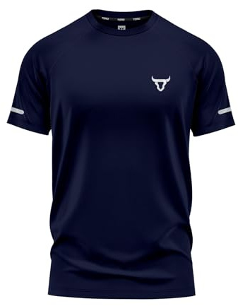 Mens Short Sleeve T-Shirts Workout Athletic Fit Moisture Wicking Fast Drying Reflective Logo Sports T-Shirts Tops Navy