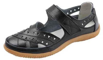 vokkrv Sandali Donna Ortopedici Chiuse Estivi Casual Sandali Basse con Adjustable Strappo Comodi Traspirante Cut-out Sandali da Spiaggia Esterno Antiscivolo Gomma Suole Nero Blu