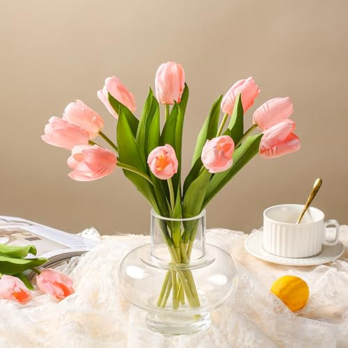 YunNasi Tulipes Artificielles 10pcs Fleurs Artificielles Deco Fausse Fleur Decoration Bouquet de Fleurs pour Mariag Cadeau pour Les Femmes Cadeau de Noël (Rose, 10pcs)