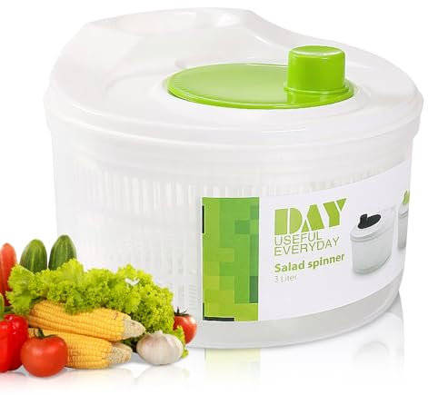 JLNGTHONG 3L Salatschleuder, Multifunktionaler Dehydrator für Drain Blattgemüse,Gemüsetrockner, Groß Salat Schleuder mit Deckel Geeignet für Gemüse, Kräuter, Beeren, Früchte