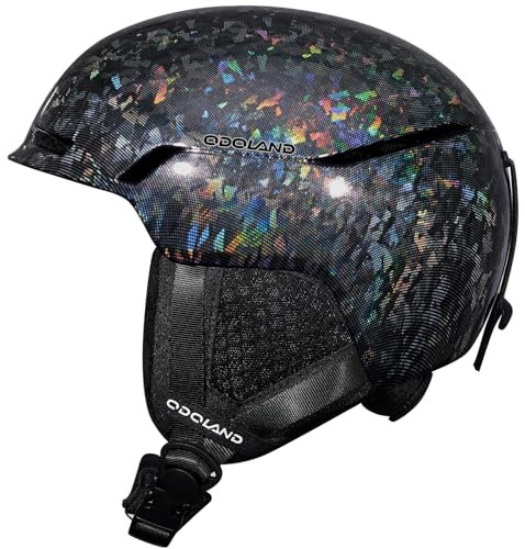 Odoland Casco de Esquí para Hombres Mujeres y Jóvenes, Casco de Snowboard Rueda Ajustable, Excelente Ventilación, Casco Deportivo para Esquí Patinaje Snowboard, Negro Láser, S