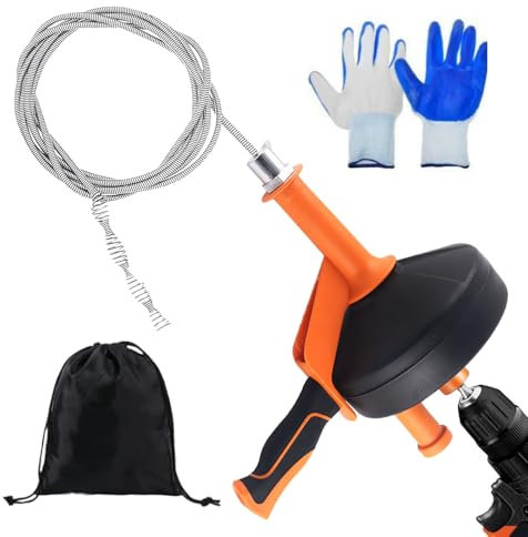 Spirale de nettoyage de tuyau [10 M] avec embout de perçage, flexible et long avec tambour en métal. Spirale d'évacuation efficace pour nettoyage des tuyaux