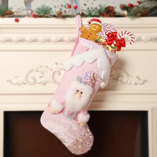 FOSDICK Weihnachtsstrümpfe, Weihnachtsstrumpf Personalisiert 44cm Weihnachtssocken zum Aufhängen & Befüllen, Weihnachten Hängende Taschen für Kamin, Weihnachtsbaum, Wand, Treppe, Rosa