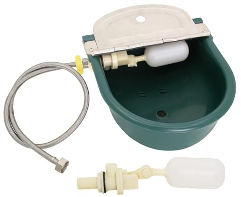 Automatic Water Bowl Plastic Livestock Waterer with Float Valves Stainless Steel Cover Livestock Water Trough Bowl,for Cattle Horse Goat Dog(39.37 Inch Pipe)
