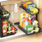 Lot de 2 Organisateurs sous Évier à Double Niveau, Design En L, Hauteur Ajustable 35,5-43,5 cm, Structure en Acier au Carbone Renforcé, Rangement et Organisation pour Cuisine, Salle de Bain, Buanderie