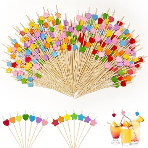L&W Luck 200 Piezas Palillos para Aperitivos, Palillos de Cóctel 12cm para Frutas, Cumpleaños, Bodas Decoración de Fiestas, Bares y Eventos (Estilo 1)