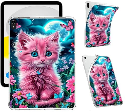 Für iPad Air 11 Zoll M3 (2025) / M2 (2024), iPad Air 5. (2022) / 4. Generation (2020) 10,9 Zoll transparente Hülle mit Stifthalter, schlanke, stoßfeste transparente weiche TPU-Schutzhülle, rosa süße