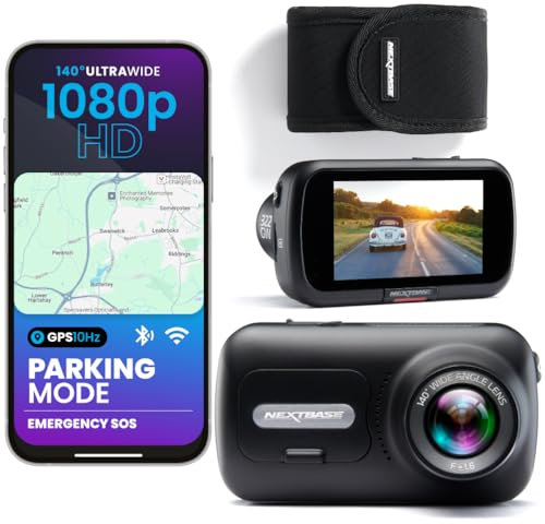 Nextbase 322GW Dash Cam with Protective Carry Case – 1080p Full HD, GPS, Wi-Fi, Bluetooth – 140° Wide Angle, Night Vision, Emergency SOS, Loop Recording – Polarising Filter Compatible