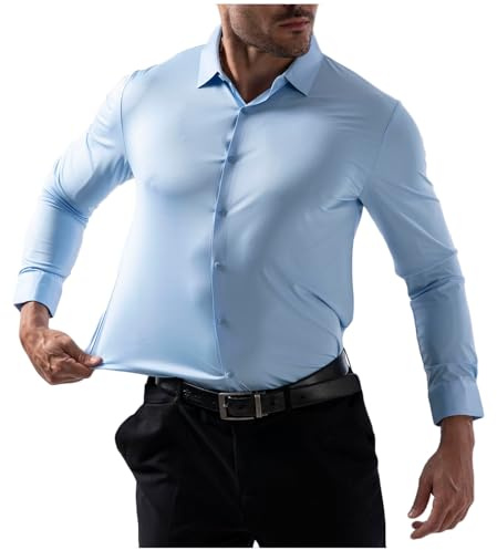 Camicia elastica da lavoro da uomo, alla moda, tinta unita, a maniche lunghe, con risvolto, per il tempo libero, senza pieghe, classica per tutti i giorni