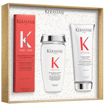 KÉRASTASE Première - Coffret Trio - Cheveux Abîmés - Enrichi en Acide Citrique et Glycine - Répare dès la Première Utilisation - Pré-Shampoing, Shampoing et Après-Shampoing