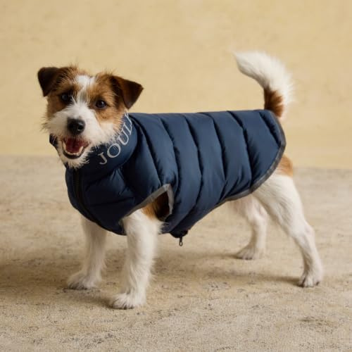 Rosewood x Joules Navy Moorsdale Puffer Dog Coat, Medium – Reversible Winter Jacket with Zip Closure, Warm, Lightweight, Water-Resistant Pet Coat for Medium Dogs