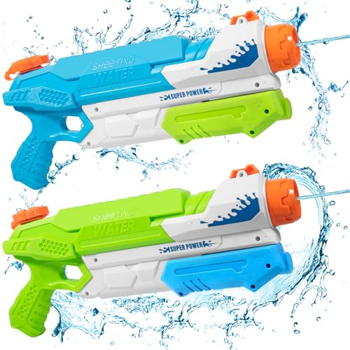 2 st vattenpistol, kraftfull vattenpistol med 800 ml hög kapacitet och en räckvidd på 8–10 meter, för utomhuspool, trädgård, pool, vattenleksaker för pojkar, flickor