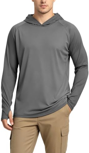 DiULi Hombres Sudadera de Protección Solar UPF 50+, 1 Pieza Rashguard de Manga Larga, Transpirable, Ropa con Capucha y Protección UV, Camisetas Rash Guard para Exteriores para Hombre