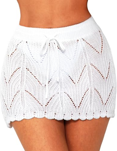 HAWILAND Gonna da spiaggia da donna corta da spiaggia bikini copertura Up estate boho mini gonna all'uncinetto sexy pareo per Hawaii Malle