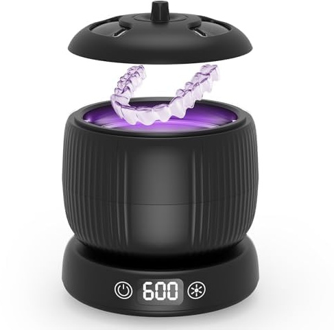 Morole Pulitore ad ultrasuoni 45 kHz Low Noise, Ultrasonic Cleaner Profondità a 360°, 190 ml, 25 W, 3 impostazioni di tempo, vassoio ad ultrasuoni per protesi dentarie
