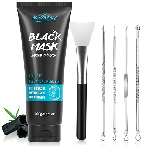 POP MODERN.C Blackhead Remover Mask Bamboo Charcoal Peel Off Mask Skin Care Face Mask 3-in-1 Kit Pimple & Deep Cleansing Black Facial Mask Shrink Pore With Blackhead Remover Extractor Tools