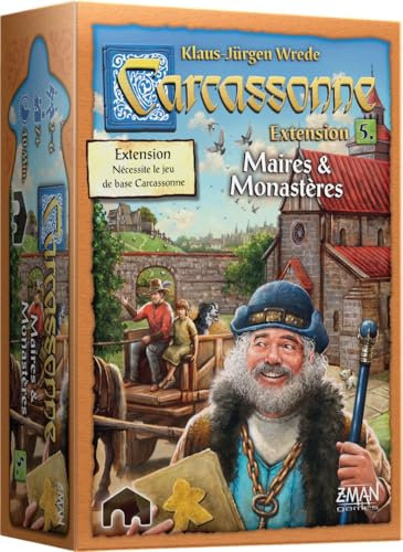 Asmodee – Carcassonne – Erweiterung 5: Bürgermeister und Klöster, CARC07N – Strategiespiel für 2 bis 6 Spieler ab 8 Jahren