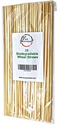 Vie Naturals Wheat Drinking Straws - Biodegradable Eco-Friendly Non-Toxic Disposable, Compostable. 25 Pack.