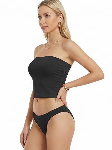 MixMatchy Haut Tube sans Bretelles pour Femme - sans Manches - Dos Nu - Décontracté - Sexy - pour Sortir l'été 2025, Noir, Taille M