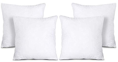 Britains Bedding Cushion Inner - 18 x 18 Inch Polyester Fillers Pads for Back Support, Anti-Allergy Pillow Inserts, Cotton Blend Cover – Hollow fiber Square Cushion Filling Stuffer (White, Pack Of 4)