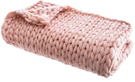 HOME DECO FACTORY - TX8071, Plaid Grosse Maille Chunky Ultra Doux Rose, Conçu pour Canapé, Fauteuil ou Lit, Dimensions 150 x 120 cm, Conçu pour Réchauffer Votre Intérieur