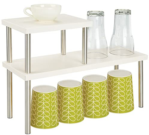 mDesign Küchenregal 2 Etagen - schmale Geschirrablage für Arbeitsplatten und Schränke - zweistöckige Küchenablage aus Metall und Edelstahl - beige/Silber matt
