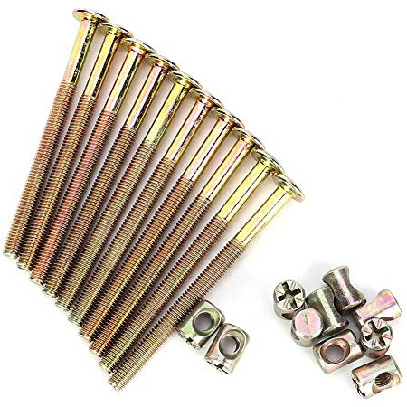 10 Pièces M6 Boulons de Meubles en Acier au Carbone Vis à Tête Hexagonale Vis Assemblage Meuble avec écrous à Barillet pour Meubles, Berceaux, Lits et Berceaux (100mm)