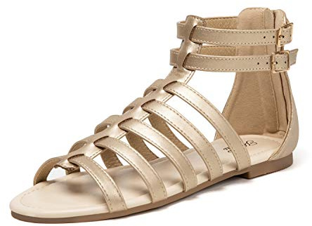 katliu Sandalias Mujer Planas Romanas Gladiadoras Cómodas de Verano con Tiras para Playa Vacaciones y Uso Diario Dorado 41