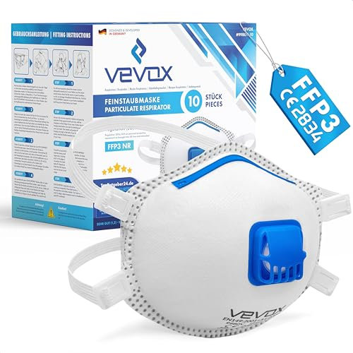 VEVOX® Masque FFP3 - Lot de 5 - Masques Travaux, Chantier et Bricolage anti Poussière avec Valve - Protection contre p. ex. Amiante, Peinture, Moisissure ou Produits Chimiques