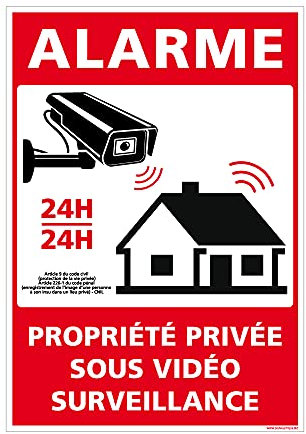 Signalétique.biz France - Panneau Alarme Vidéo Surveillance 24h/24-105 x 150 mm - Autocollant - Adhésif